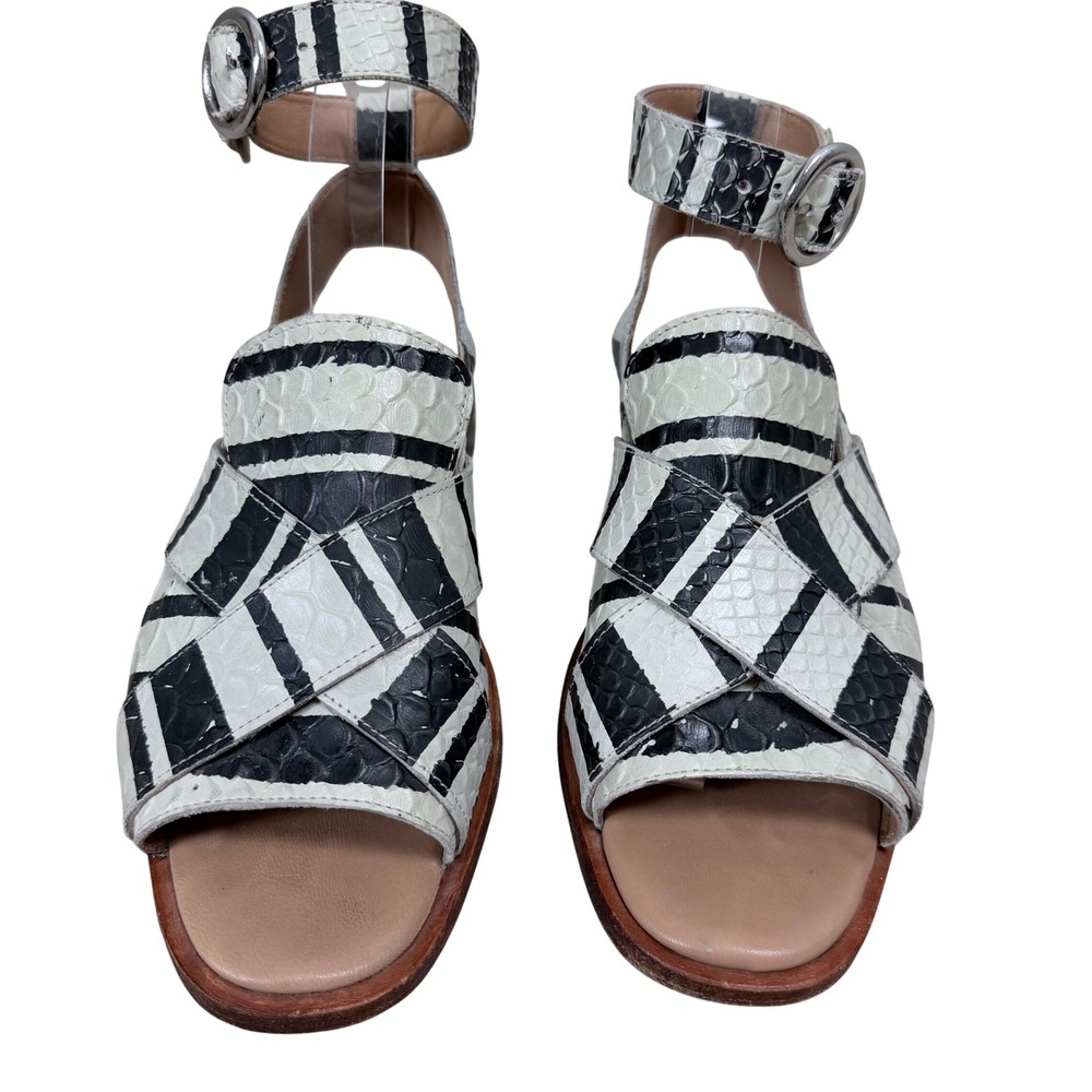 Free People Black White Striped Snakeskin Leather Ankle Strap Sandals 37 EU 7 US - Picture 4 of 8
